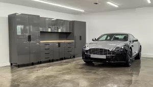 luxury garage cabinets in Chicagoland with durable countertop work surface.